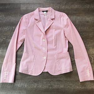 J. Crew Pink and White Seersucker Blazer Size 8
